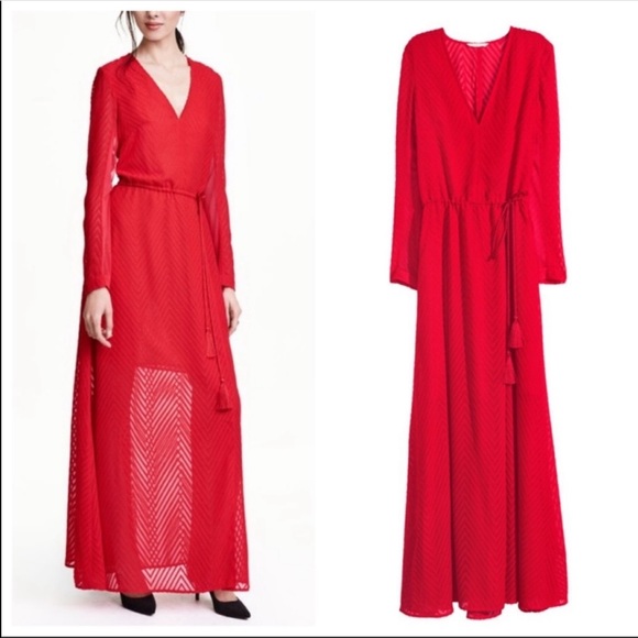 H&M Katy Perry holiday Red Chiffon Maxi Dress - Picture 10 of 16